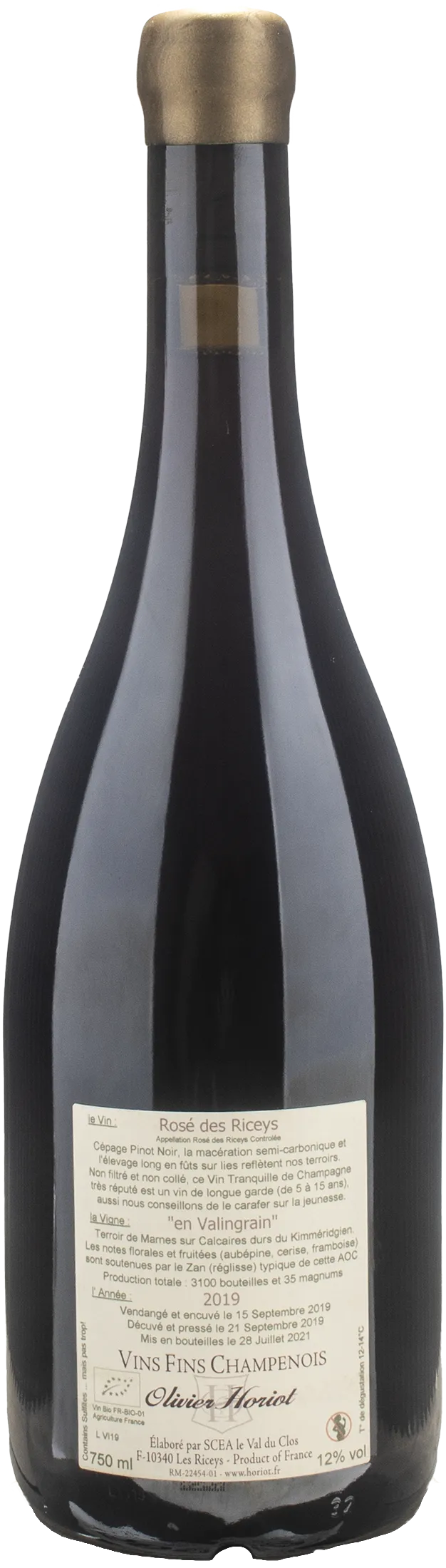 Olivier Horiot Champagne Rosè des Riceys En Valingrain 2019