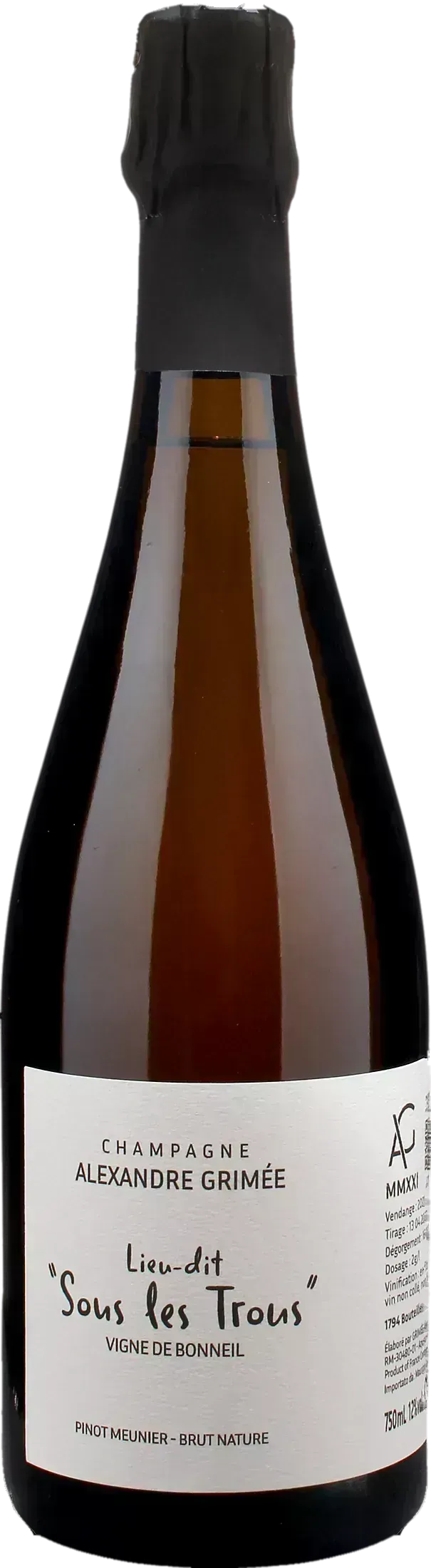 Alexandre Grimee Champagne Pinot Meunier Brut Nature Sous le Trous 2021