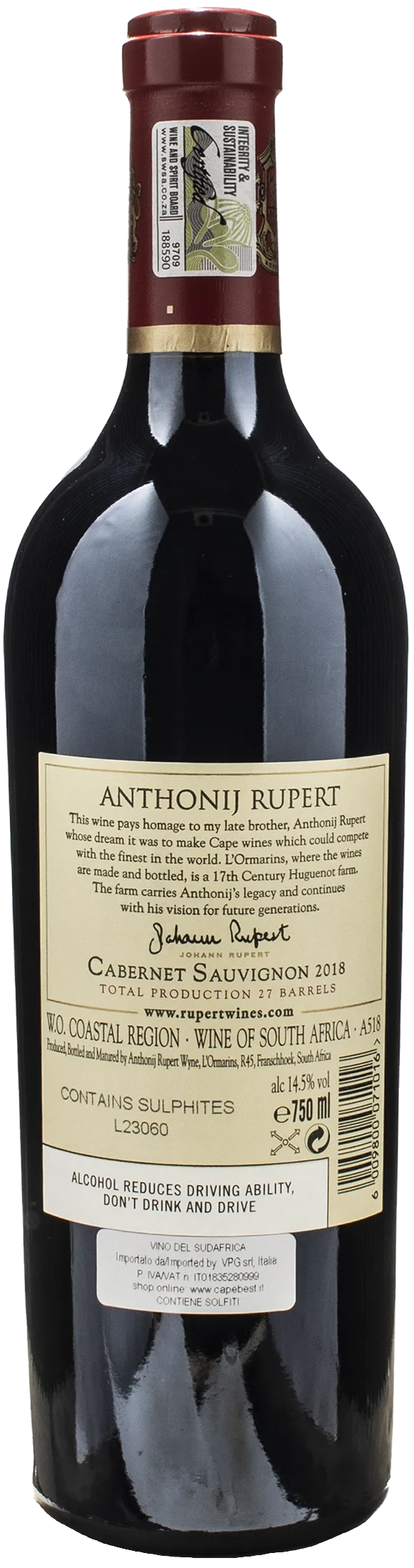 Anthonij Rupert Cabernet Sauvignon 2018