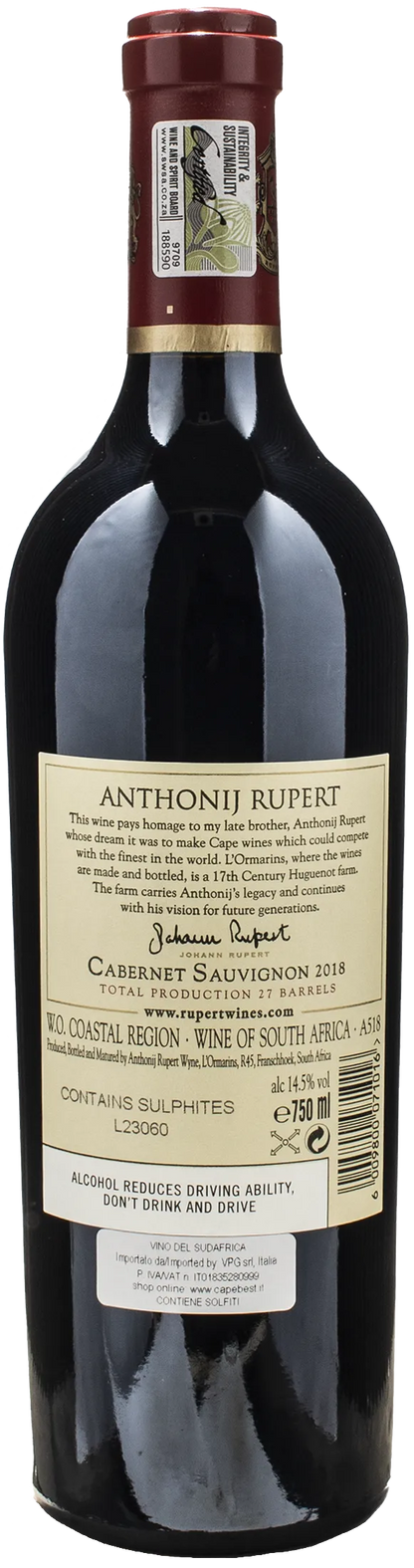 Anthonij Rupert Cabernet Sauvignon 2018