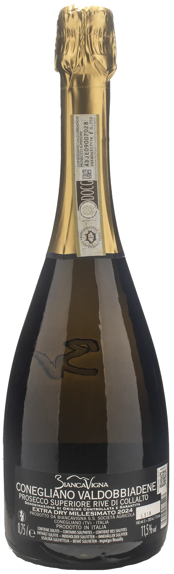 Biancavigna Conegliano Valdobbiadene Prosecco Rive di Collalto Superiore Extra Dry 2024