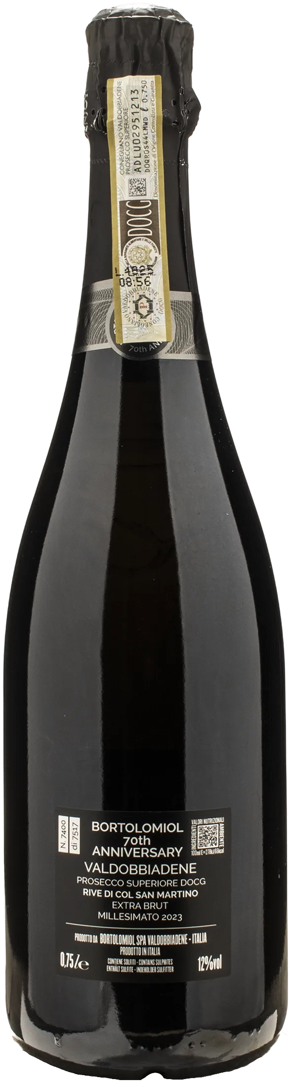 Bortolomiol Valdobbiadene Prosecco Superiore Rive Col San Martino 70th Anniversary Extra Brut 2023