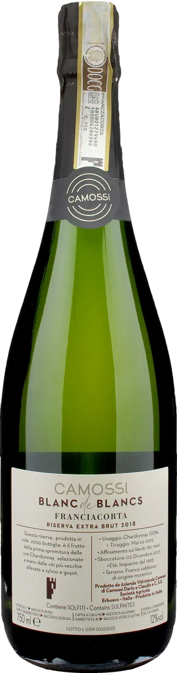 Camossi Franciacorta Blanc de Blancs Extra Brut Riserva 2018