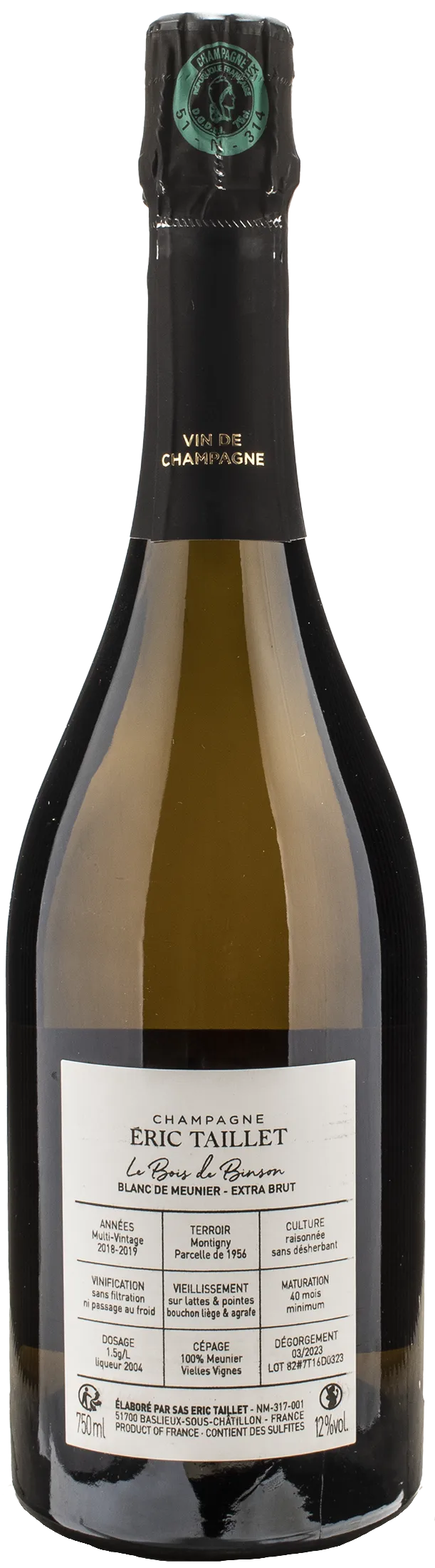 Eric Taillet Champagne Le Bois de Binson Extra Brut