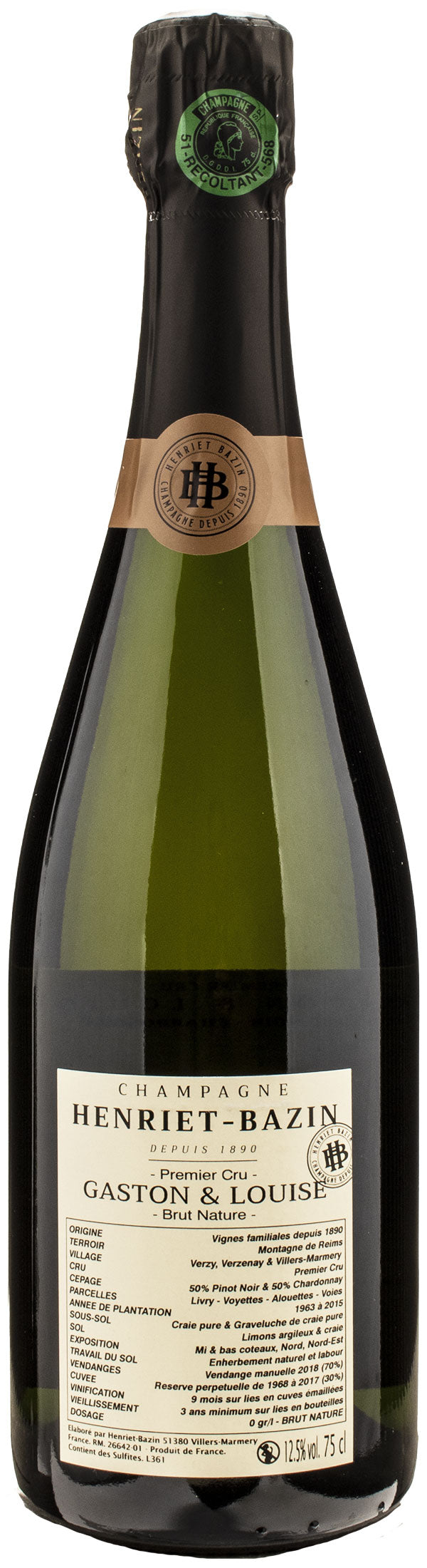 Henriet Bazin Champagne 1er Cru Pinot Noir Chardonnay Cuvee Gaston & Louise Brut Nature
