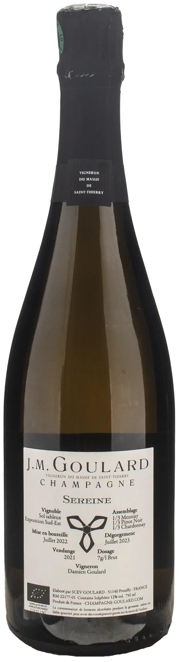 J. M. Goulard Champagne La Sereine Meunier Pinot Noir Chardonnay Brut