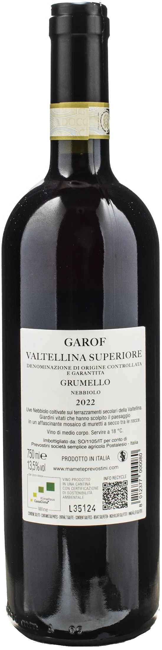 Mamete Prevostini Valtellina Superiore Grumello Nebbiolo Garof 2022