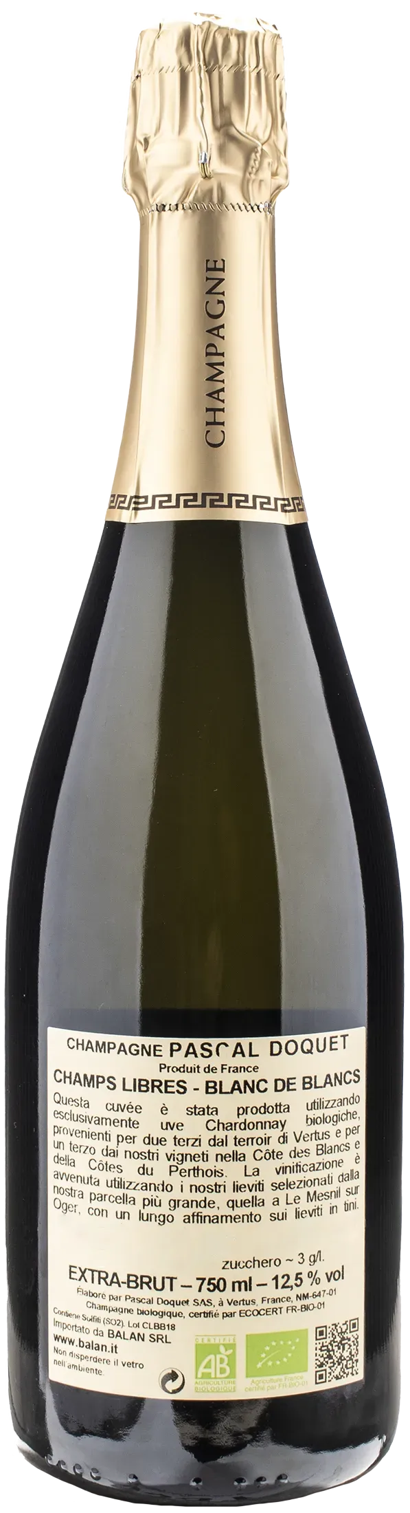 Pascal Doquet Champagne Blanc de Blancs Champs Libres Extra Brut