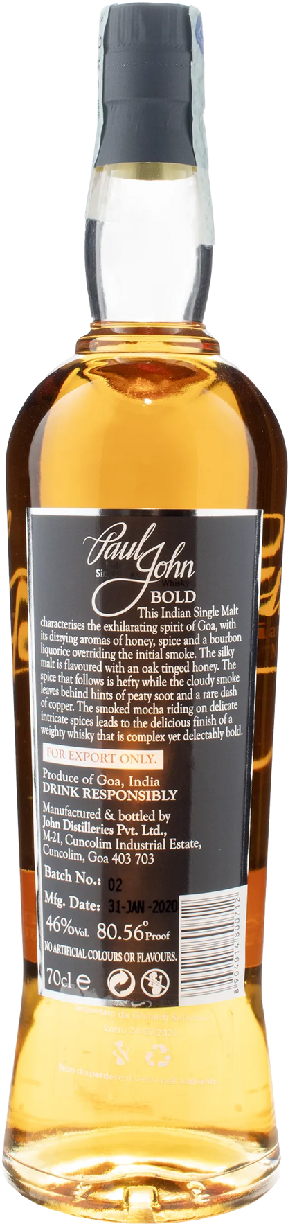 Paul John Indian Single Malt Whisky Bold 0.7L
