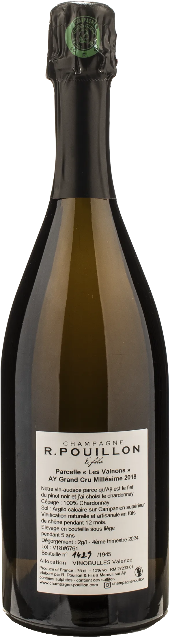 R. Pouillon Champagne Grand Cru Extra Brut Les Valnons 2018