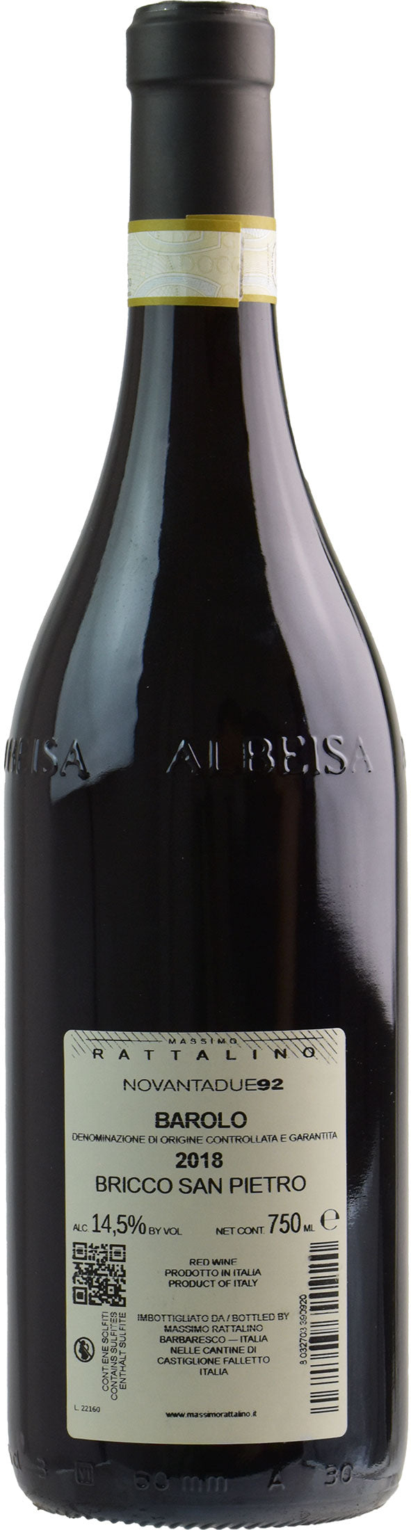 Rattalino Barolo Novantadue92 Bricco San Pietro 2018