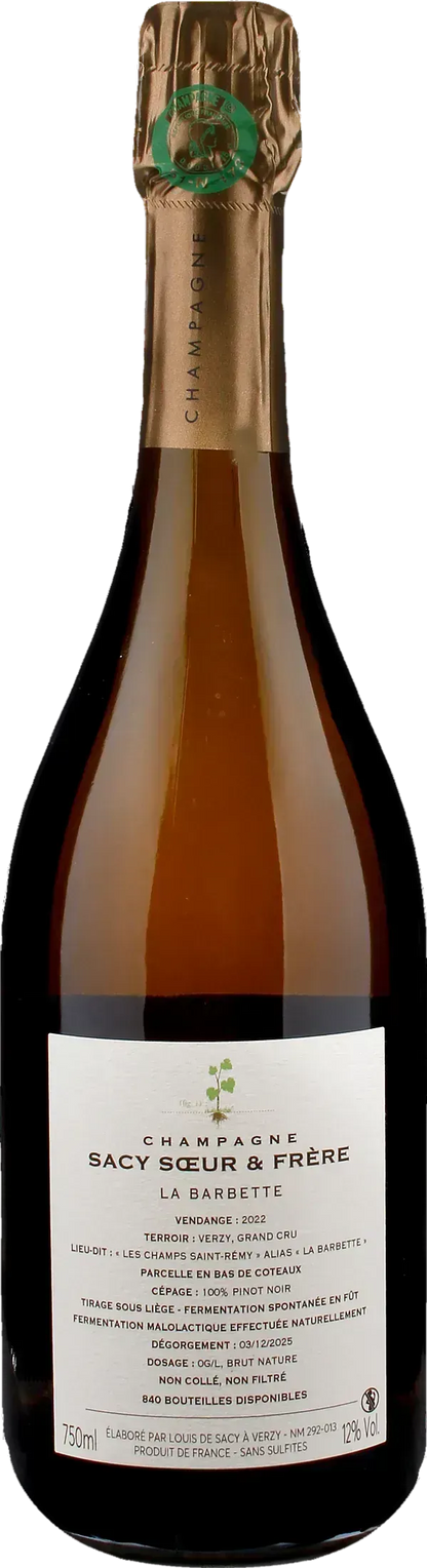 Sacy Soeur et Frere Champagne La Barbette Grand Cru Blanc de Noirs Brut Nature 2022