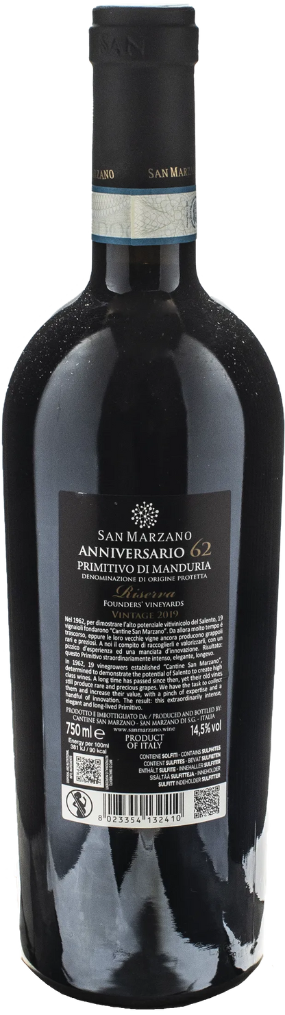 San Marzano Anniversario 62 Primitivo di Manduria Vintage Riserva 2019